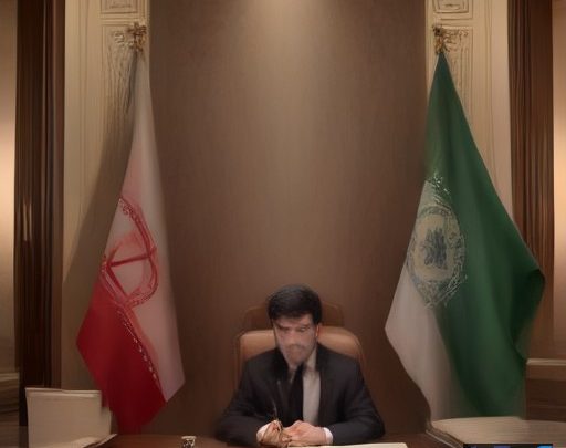 تصویری مفهومی از دیپلماسی و همکاری میان ایران و جمهوری آذربایجان، با نمادهایی از پرچم‌های دو کشور و دست دادن