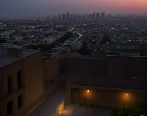 نمایی از میدان نوبنیاد تهران در غروب با معماری معاصر ایرانی