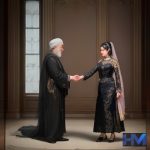 تصویری مفهومی از دست دادن دو نماینده که نماد ایران و آمریکا هستند، با نقشه خلیج فارس در پس‌زمینه، نشان‌دهنده مذاکرات دیپلماتیک.