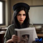 معلم زن ایرانی در کلاس درس با نگاهی متفکر